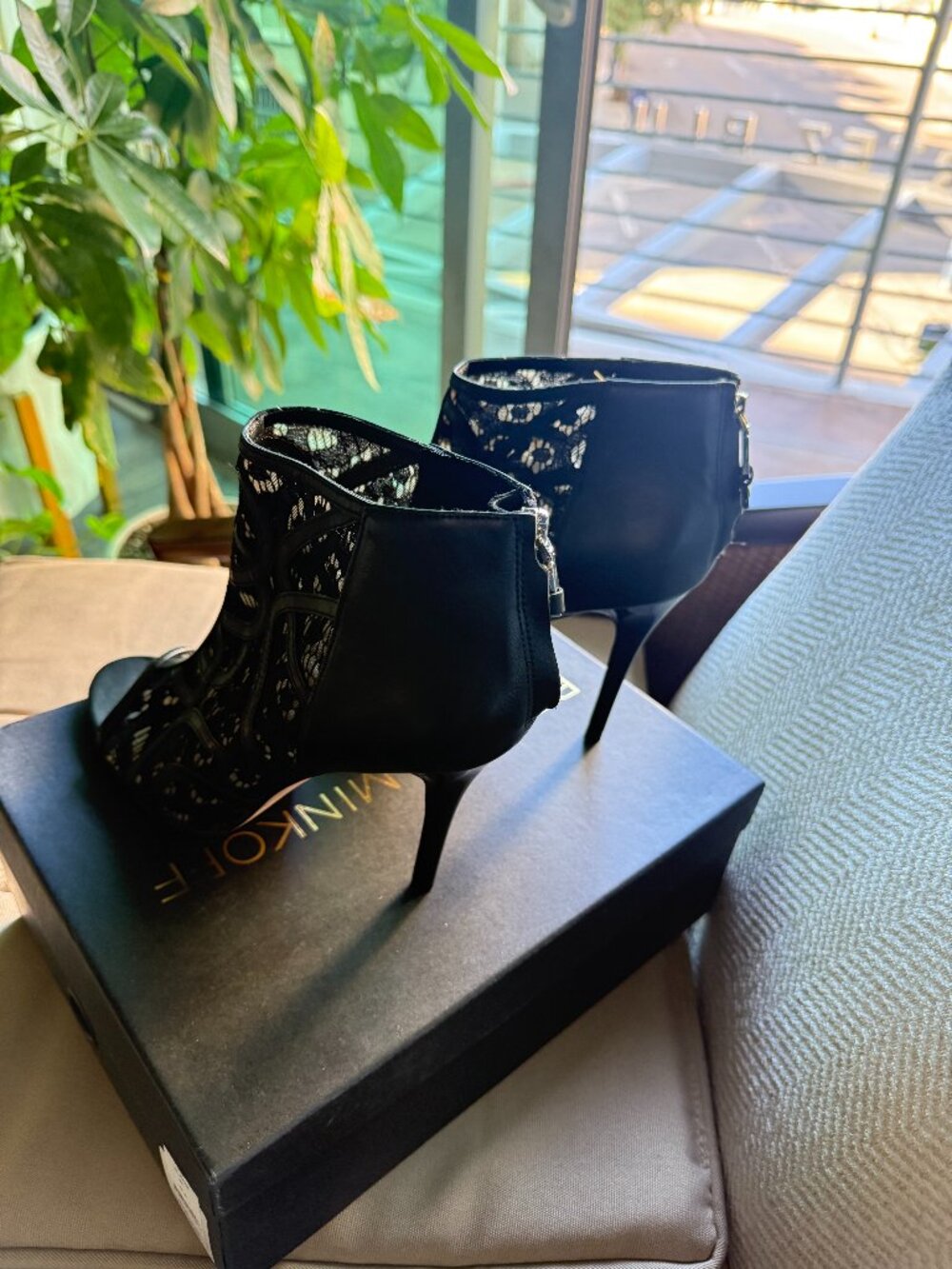 Rebecca Minkoff Black Lace Peep-Toe Booties Size 9.5